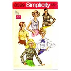 8399 SIMPLICITY 1969 BUTTON COLLAR BLOUSE SLEEVES OR NOT PATTERN 12 UNCUT